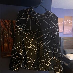 SHEIN Black Geometric Print Long Sleeve Blouse